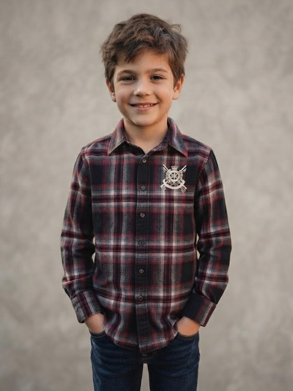 Ralph Lauren Sport Boys size 8 Plaid Beaded Crest Shirt